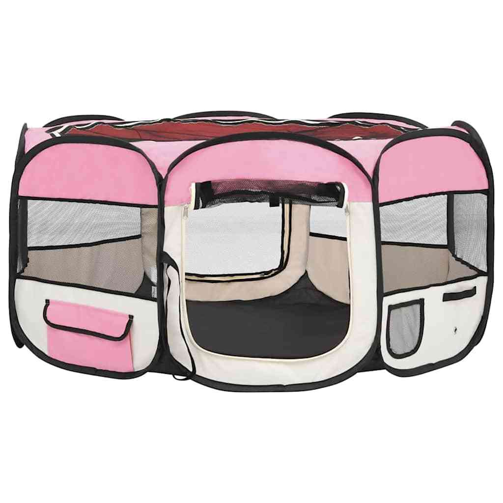 Faltbarer Welpenlaufstall mit Tragetasche Rosa 145x145x61 cm