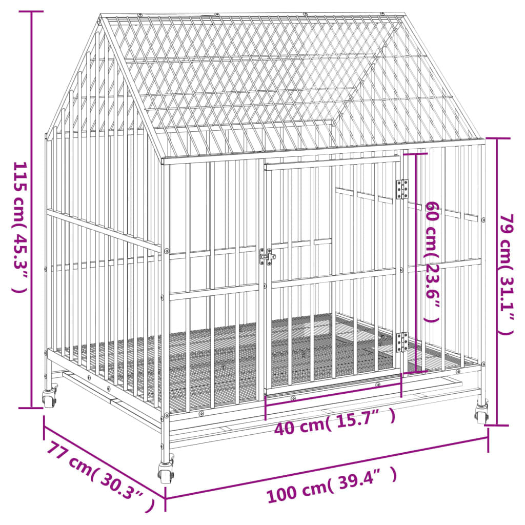 Hundehütte mit Rädern, schwarz verzinkter Stahl